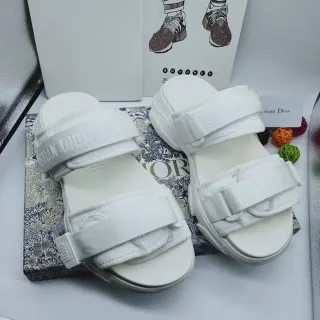 Dior সাদা ডাবল স্ট্র্যাপ স্লাইড উভেন নাইলন স্ট্র্যাপস ক্যাজুয়াল স্যান্ডেল