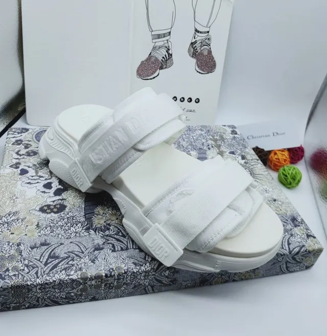 Dior أبيض شريحة ذات حزامين مزدوجين منسوجة نايلون كاجوال 2