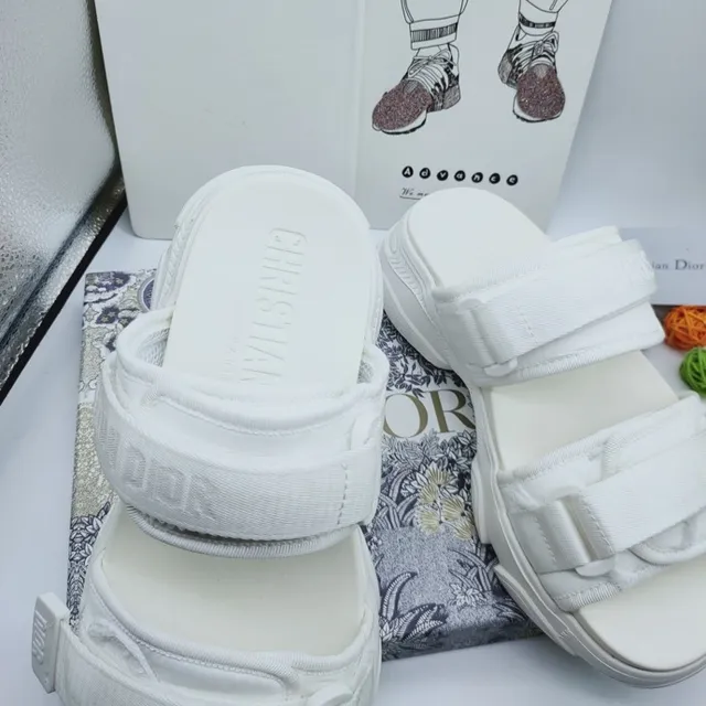Dior أبيض شريحة ذات حزامين مزدوجين منسوجة نايلون كاجوال 3