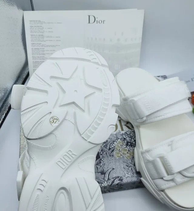 Dior أبيض شريحة ذات حزامين مزدوجين منسوجة نايلون كاجوال 4