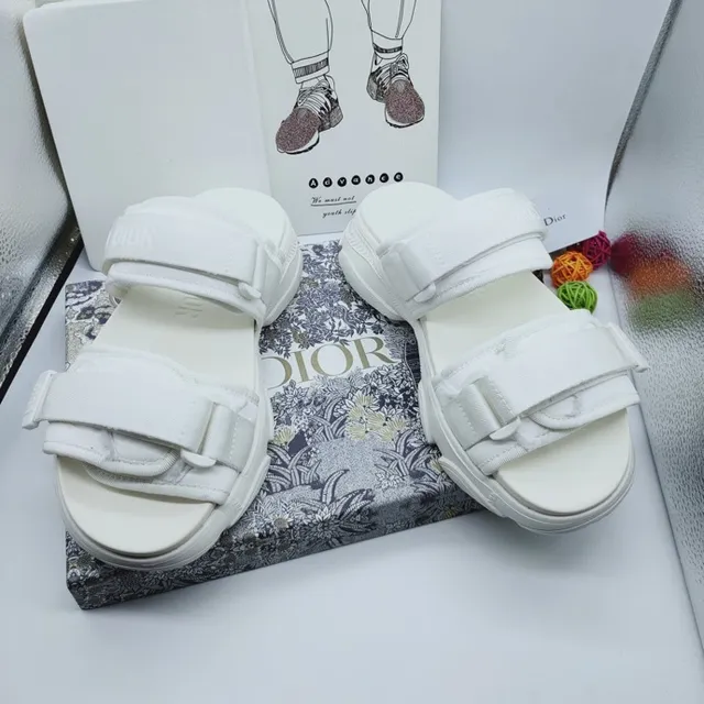 Dior أبيض شريحة ذات حزامين مزدوجين منسوجة نايلون كاجوال 5