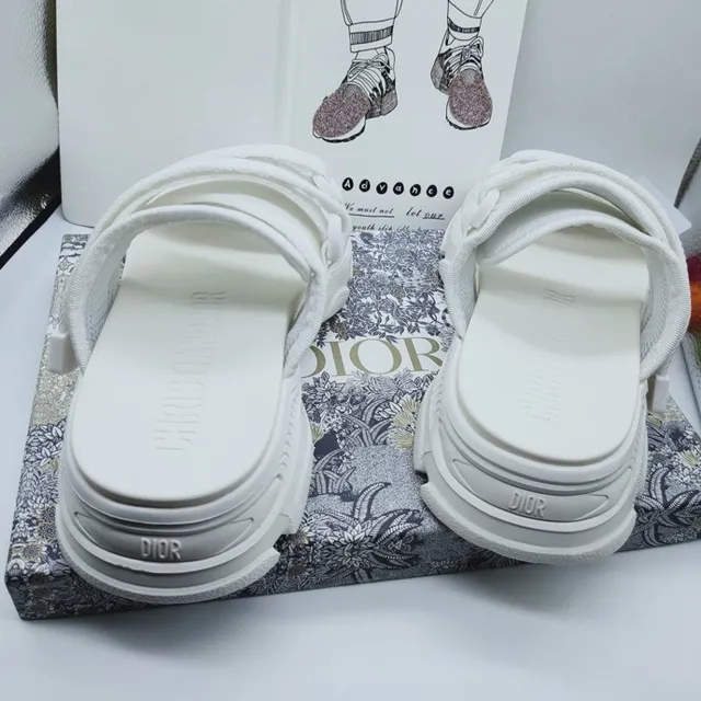 Dior أبيض شريحة ذات حزامين مزدوجين منسوجة نايلون كاجوال 6