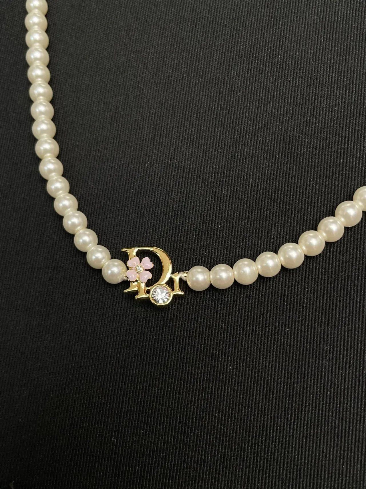 Dior White Gold Pearl Strand Logo Pendant Necklace 3