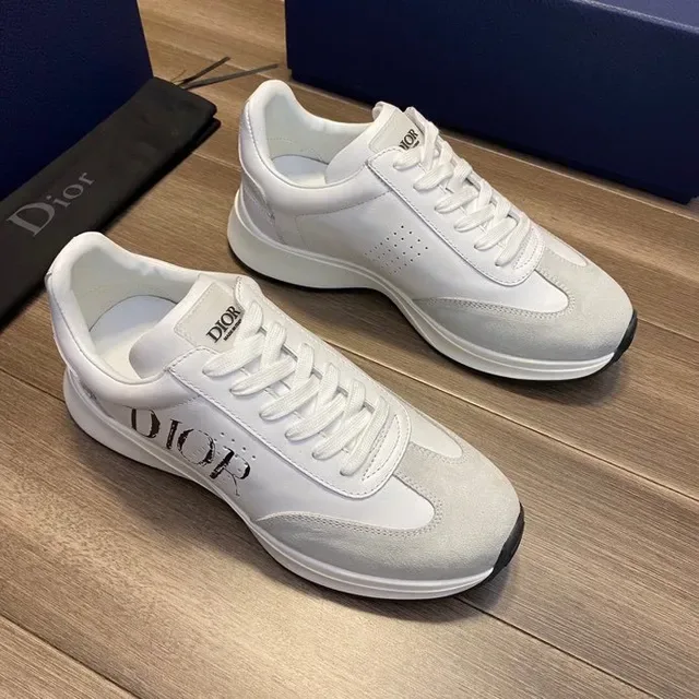 Dior White Gray Logo-Print Side Panel Mixed Leather And Suede Upper Lifestyle Sneakers 3