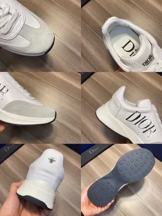 Dior White Gray Logo-Print Side Panel Mixed Leather And Suede Upper Lifestyle Sneakers 5