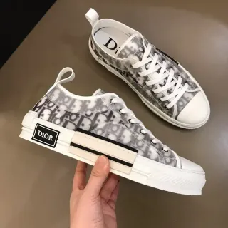 Dior সাদা ধূসর মোনোগ্রাম-প্রিন্ট মেশ উপরের স্তরযুক্ত ব্লক মিডসোল লাইফস্টাইল স্নিকার