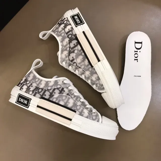 Dior White Gray Monogram-Print Mesh Upper Layered Block Midsole Lifestyle Sneakers 8