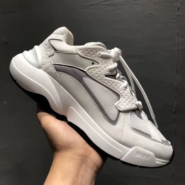 Dior White Gray Sole Geometric Overlay Panels Chunky Sneakers 5