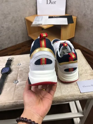 Dior White Navy Sole Multi-Panel Construction Chunky Sneakers 4