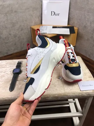 Dior White Navy Sole Multi-Panel Construction Chunky Sneakers 7