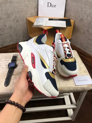 Dior White Navy Sole Multi-Panel Construction Chunky Sneakers 8