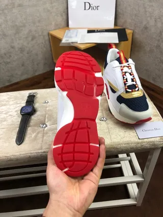 Dior White Navy Sole Multi-Panel Construction Chunky Sneakers 9