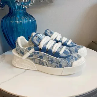 Dolce & Gabbana Sneakers chunky à semelle plateforme en denim-textil froissé bleu blanc
