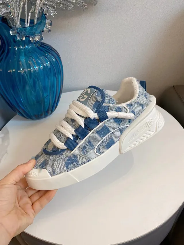 Dolce & Gabbana Sneakers chunky à semelle plateforme en denim-textil froissé bleu blanc 6