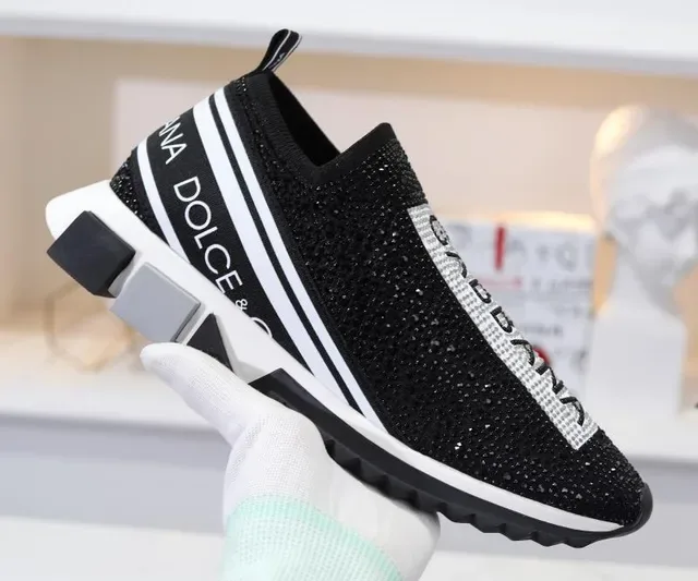 Dolce & Gabbana Speed Trainer 黑色水晶镶嵌无带生活方式运动鞋 3