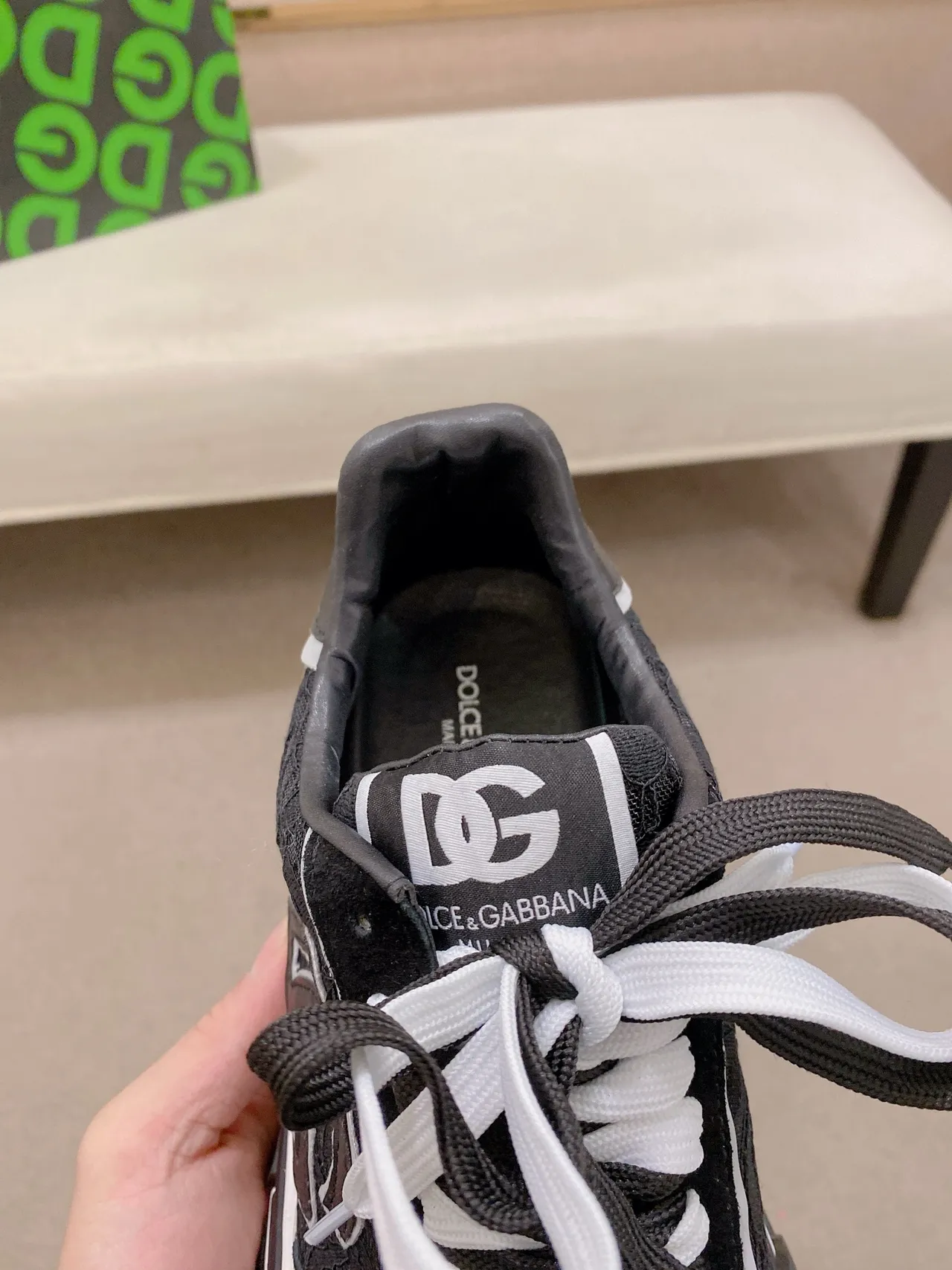 Dolce & Gabbana Black White Sole Monogram Overlay Chunky Sneakers 4