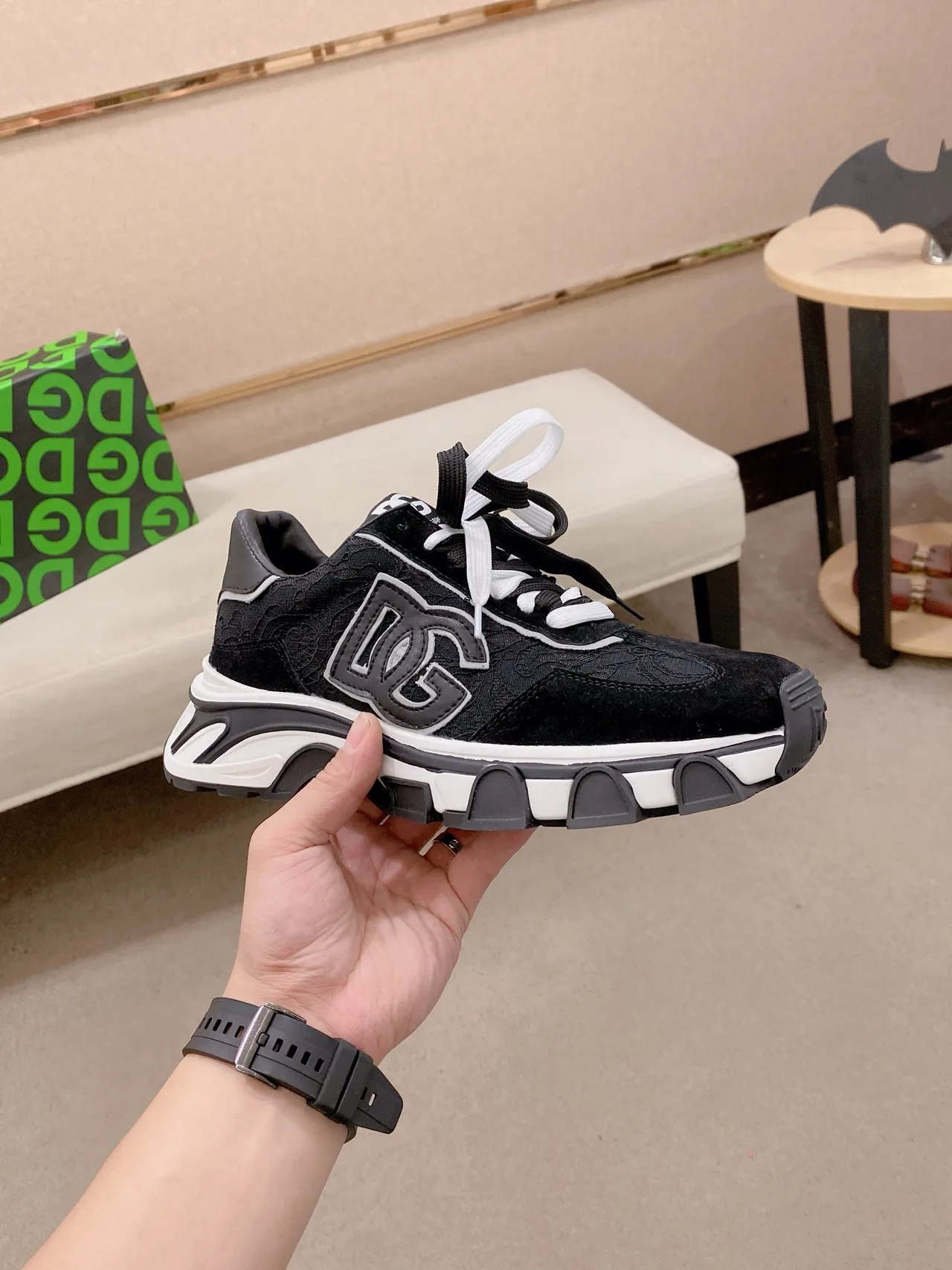 Dolce & Gabbana Black White Sole Monogram Overlay Chunky Sneakers 5