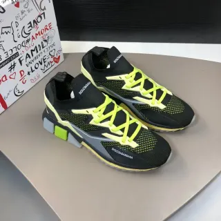 Dolce & Gabbana Black Yellow Knit Mesh Upper Sock-Fit Collar Sneakers