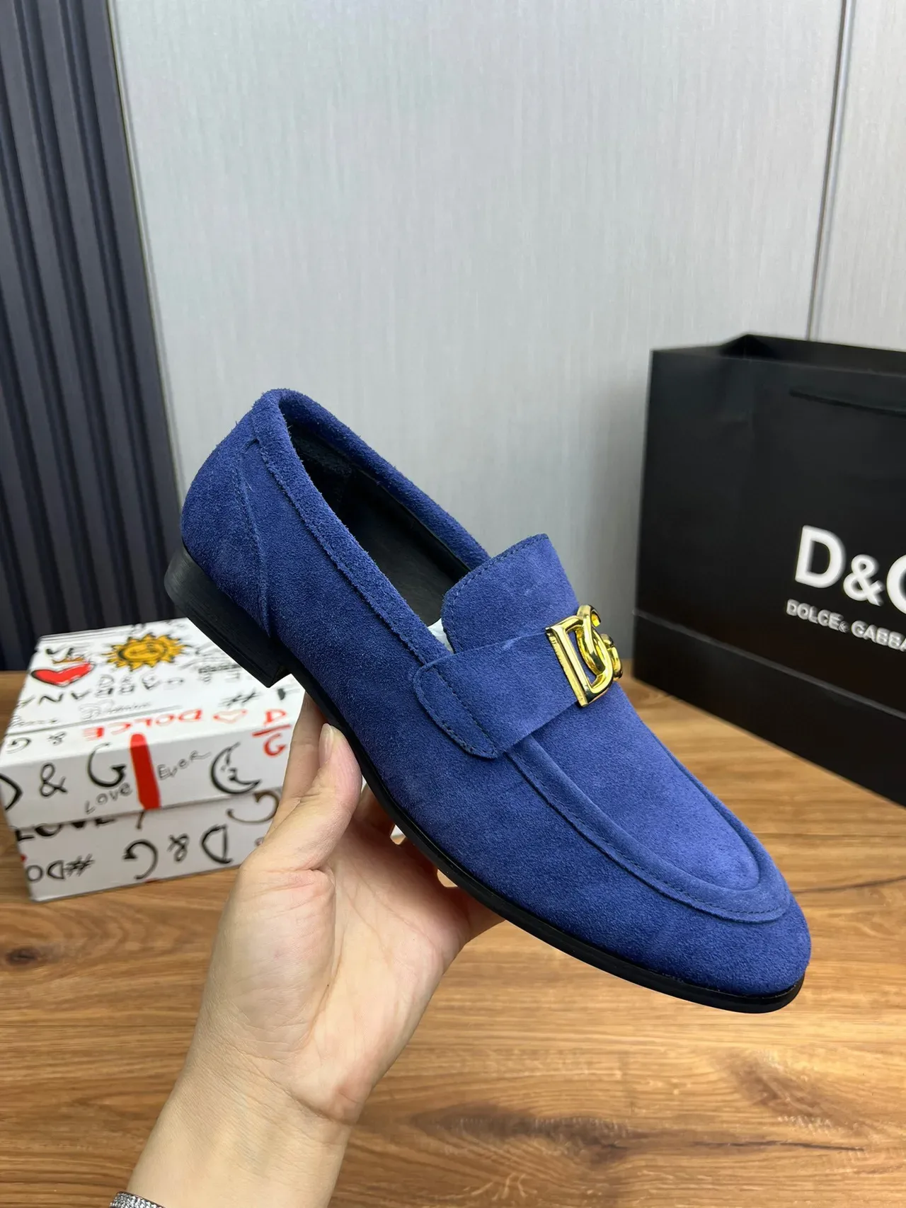 Dolce & Gabbana 蓝金麂皮 D&G 扣乐福鞋 7