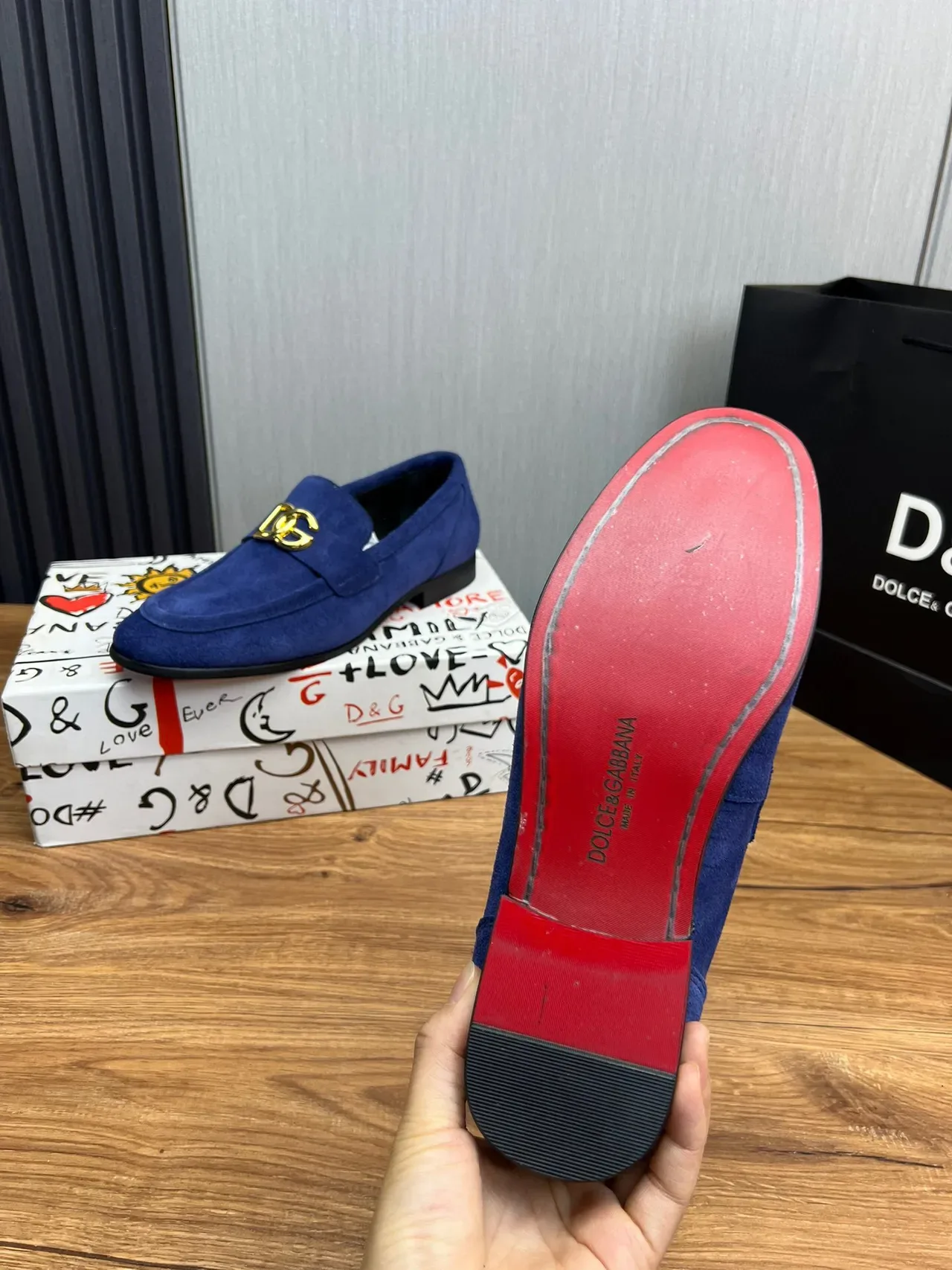Dolce & Gabbana 蓝金麂皮 D&G 扣乐福鞋 9
