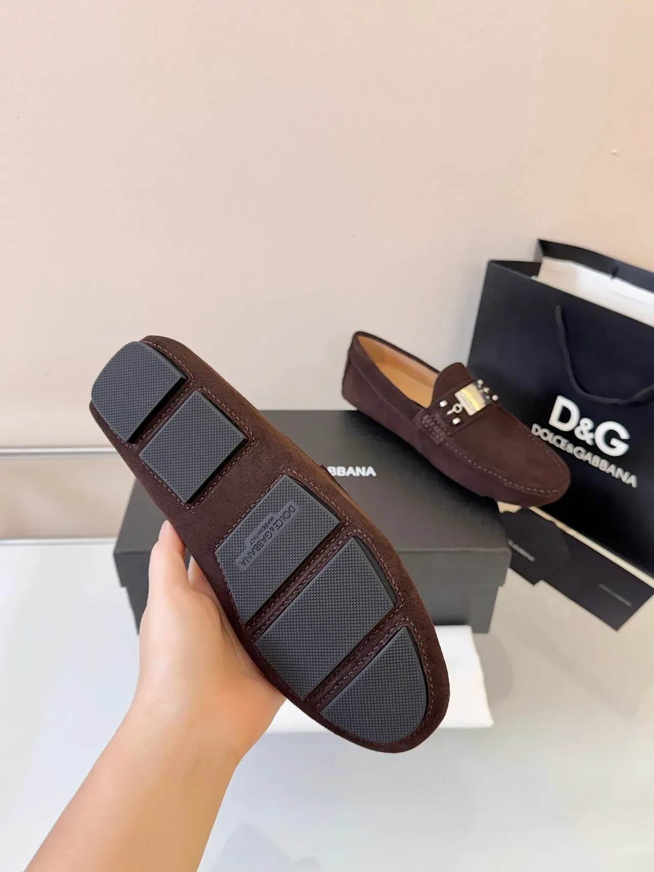 Mocasín Dolce & Gabbana Portofino Marrón Dorado Ante Metal Horsebit Buckle 5