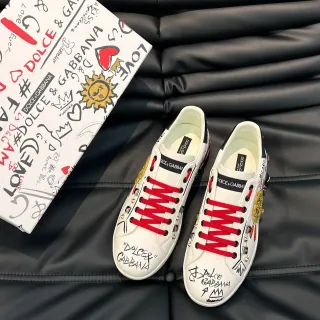 Dolce & Gabbana Portofino Graffiti-Print Studded Leather Lifestyle Sneakers
