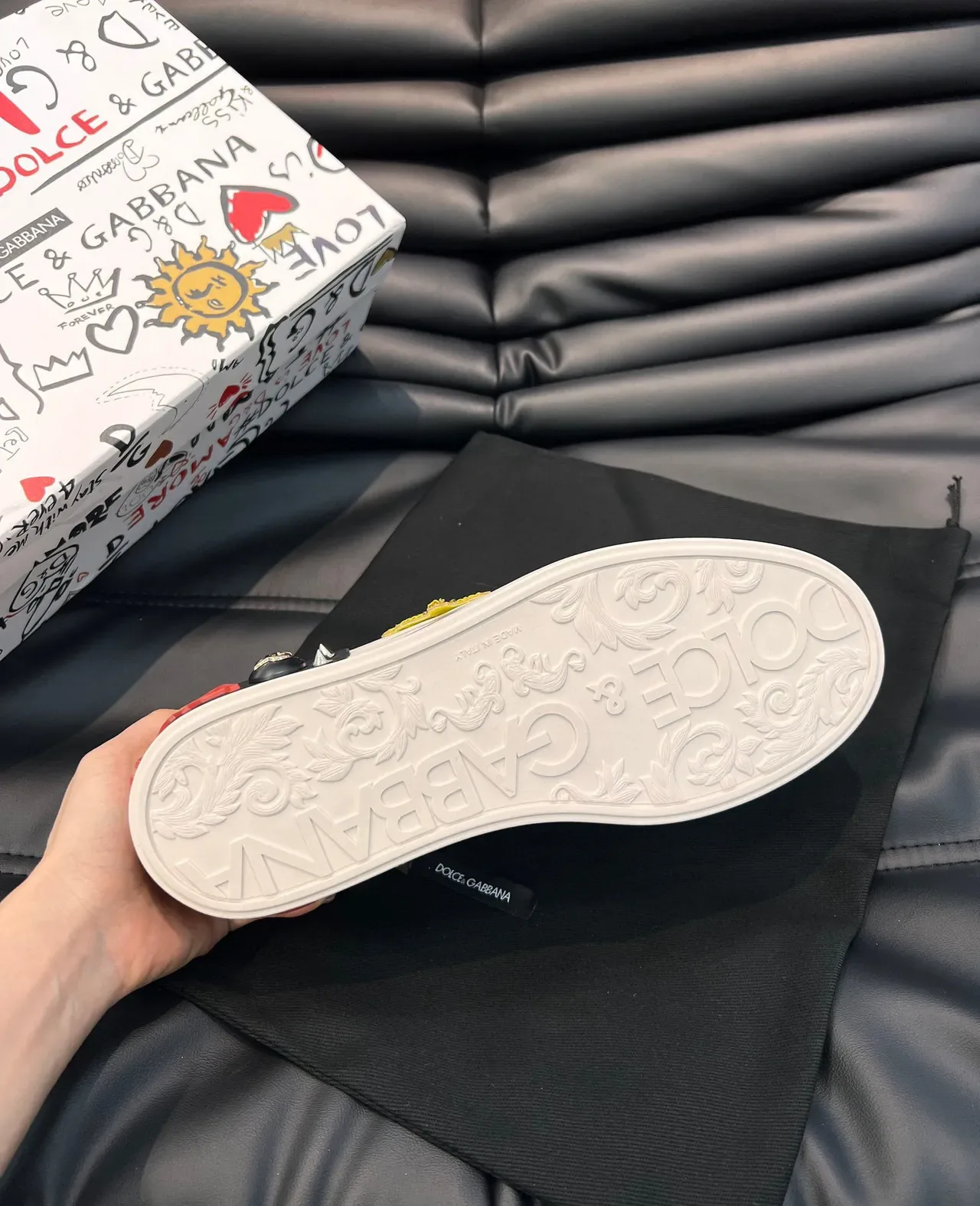 Dolce & Gabbana Portofino 涂鸦印花 铆钉皮革 生活方式运动鞋 2