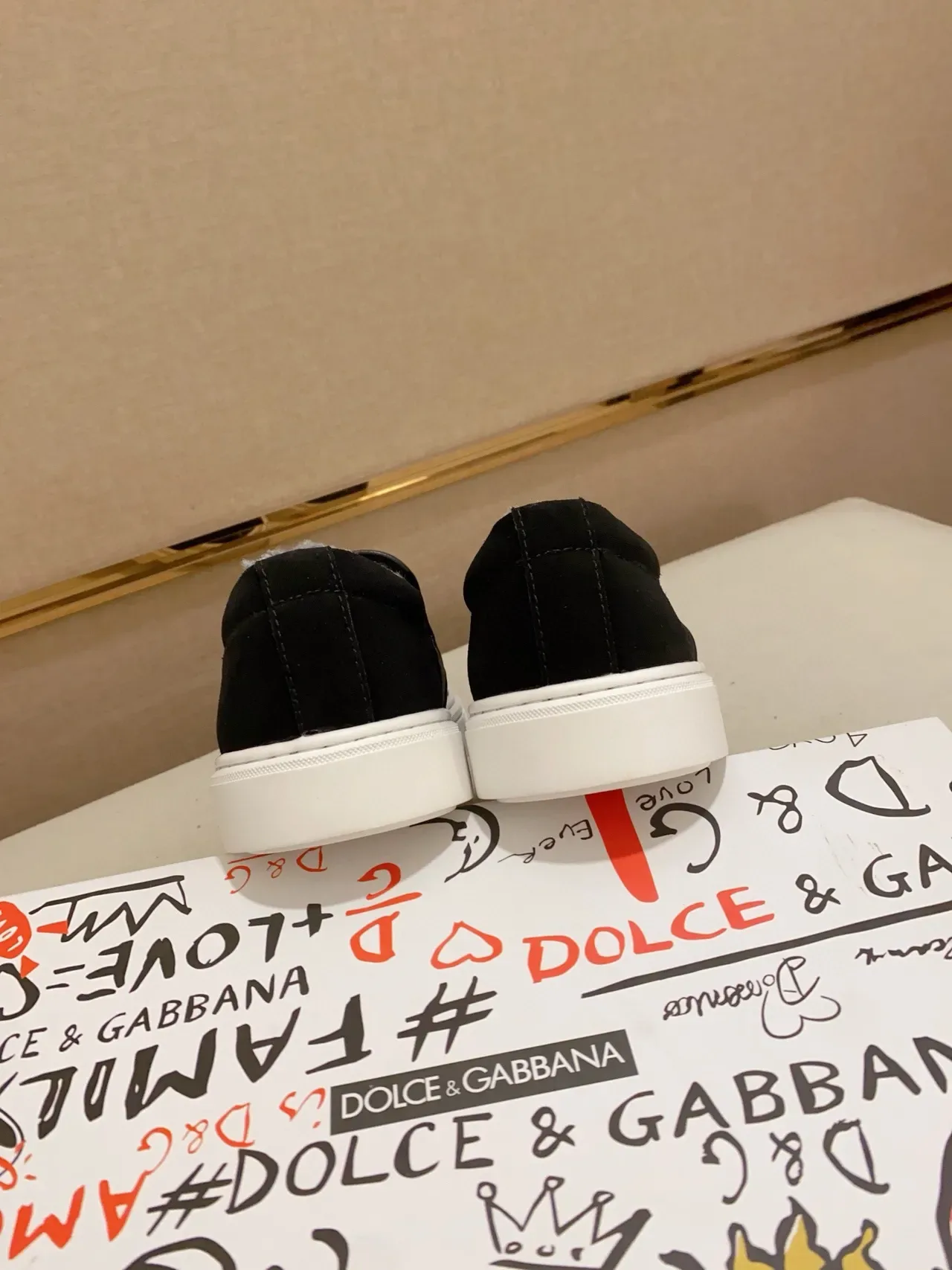 Dolce & Gabbana Portofino Slip-On Black White Velvet Upper Lifestyle Sneakers 3