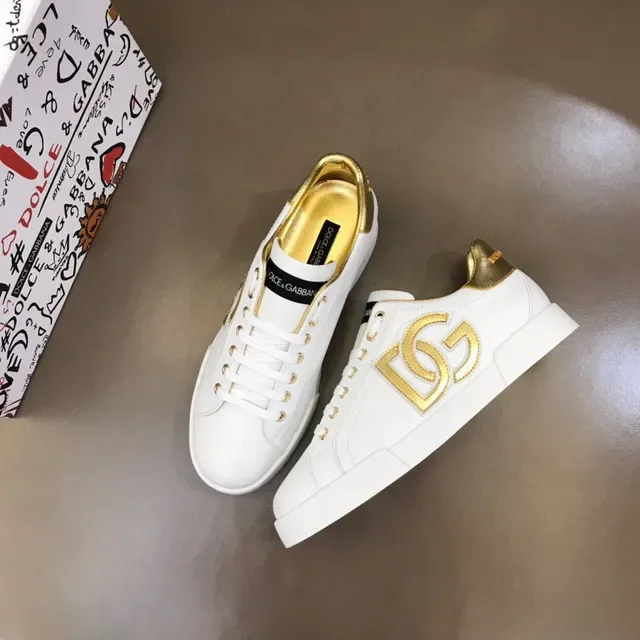 Dolce & Gabbana Portofino أبيض وذهبي أحذية رياضية ستايل حياة 5