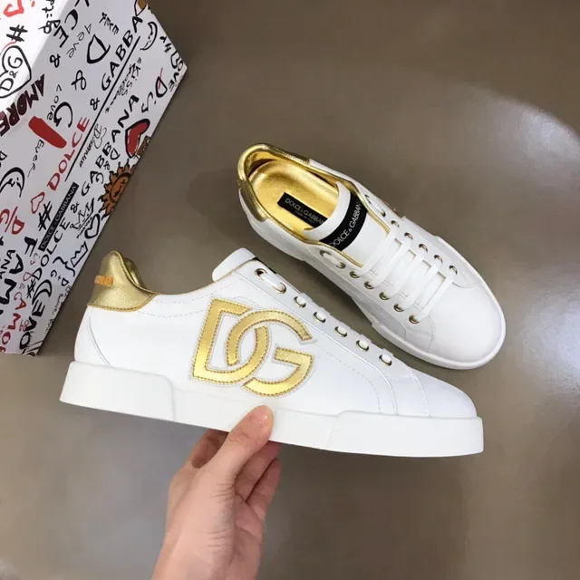 Dolce & Gabbana Portofino أبيض وذهبي أحذية رياضية ستايل حياة 8