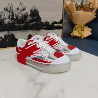 Dolce & Gabbana Red and White Layered Overlay Lifestyle Sneakers