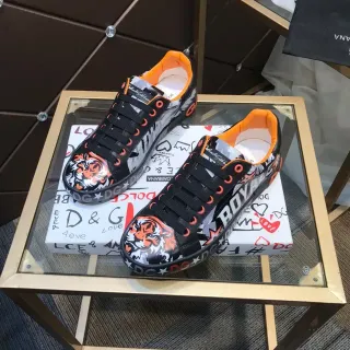 Dolce & Gabbana Sneakers Lifestyle Noir et Orange Imprimé Tigre