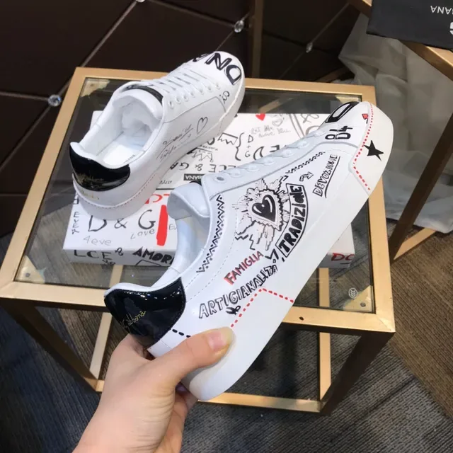 Dolce & Gabbana Tênis lifestyle brancos e pretos com impressão gráfica de couro low-top com cadarços 5
