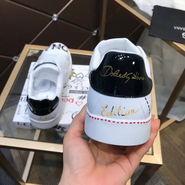 Dolce & Gabbana Tênis lifestyle brancos e pretos com impressão gráfica de couro low-top com cadarços 6