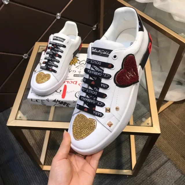 Dolce & Gabbana সাদা কালো চামড়া হার্ট সজ্জা লাইফস্টাইল স্নিকার 3