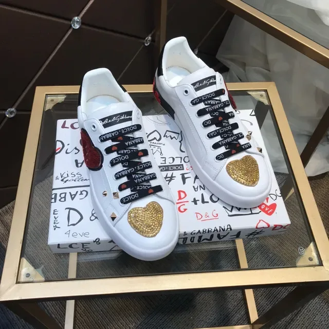 Dolce & Gabbana সাদা কালো চামড়া হার্ট সজ্জা লাইফস্টাইল স্নিকার 7