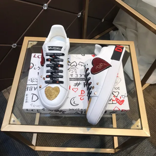 Dolce & Gabbana সাদা কালো চামড়া হার্ট সজ্জা লাইফস্টাইল স্নিকার 8