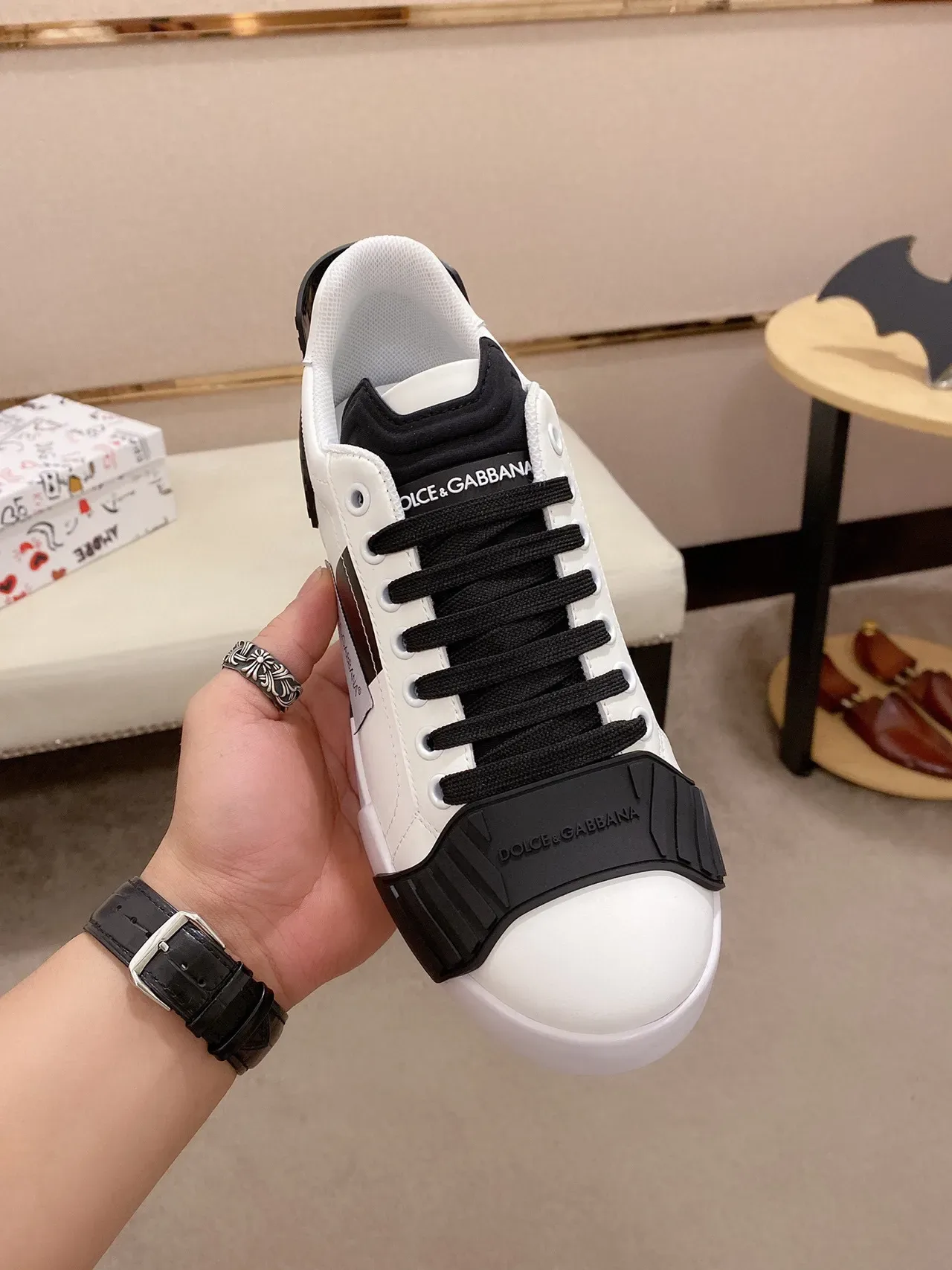 Dolce & Gabbana 白黑皮革鞋面橡胶覆盖生活运动鞋 9
