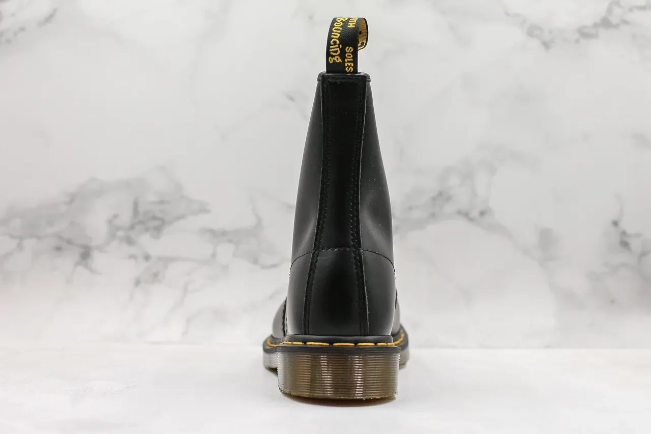 Dr. Martens 1460 কালো স্মুথ চামড়া হলুদ সেলাই মার্টিন বুট 9