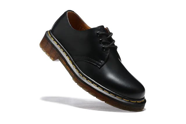 Dr. Martens 1461 Negro Marrón Cuero Liso Costura Welt Amarillo Zapatos Oxford 2