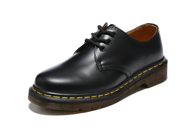 Dr. Martens 1461 Negro Marrón Cuero Liso Costura Welt Amarillo Zapatos Oxford 3