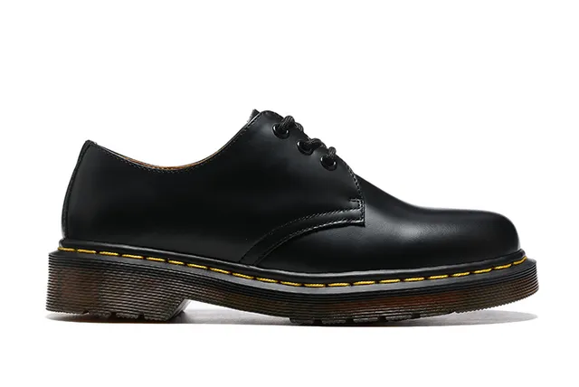 Dr. Martens 1461 Negro Marrón Cuero Liso Costura Welt Amarillo Zapatos Oxford 6