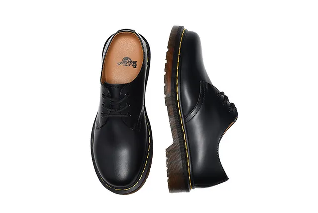 Dr. Martens 1461 Negro Marrón Cuero Liso Costura Welt Amarillo Zapatos Oxford 7