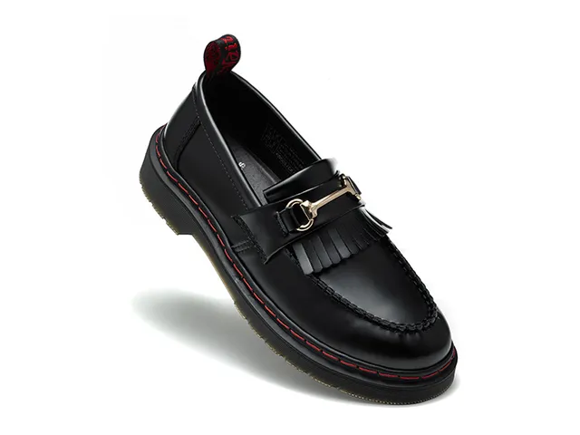 Dr. Martens 1461 काला लाल चिकना चमड़ा Moc-Toe सिलाई लोअफर 2