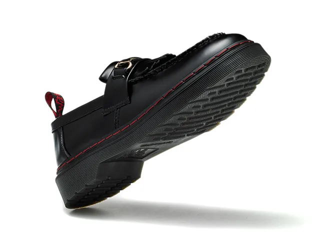 Dr. Martens 1461 काला लाल चिकना चमड़ा Moc-Toe सिलाई लोअफर 3