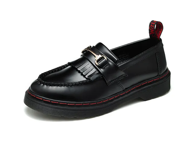 Dr. Martens 1461 काला लाल चिकना चमड़ा Moc-Toe सिलाई लोअफर 4