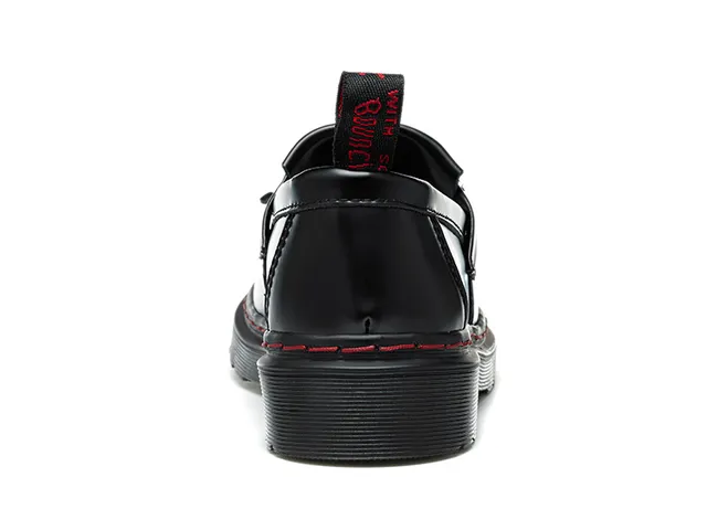 Dr. Martens 1461 काला लाल चिकना चमड़ा Moc-Toe सिलाई लोअफर 6