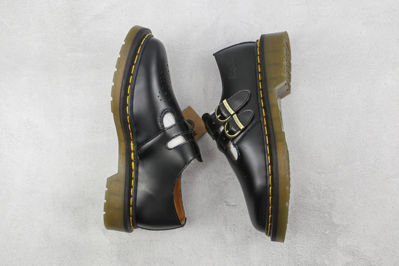 Dr. Martens Mary Jane أسود أصفر ت-بار حزام مزدوج بكلات ذهبية Mary Jane حذاءات 2