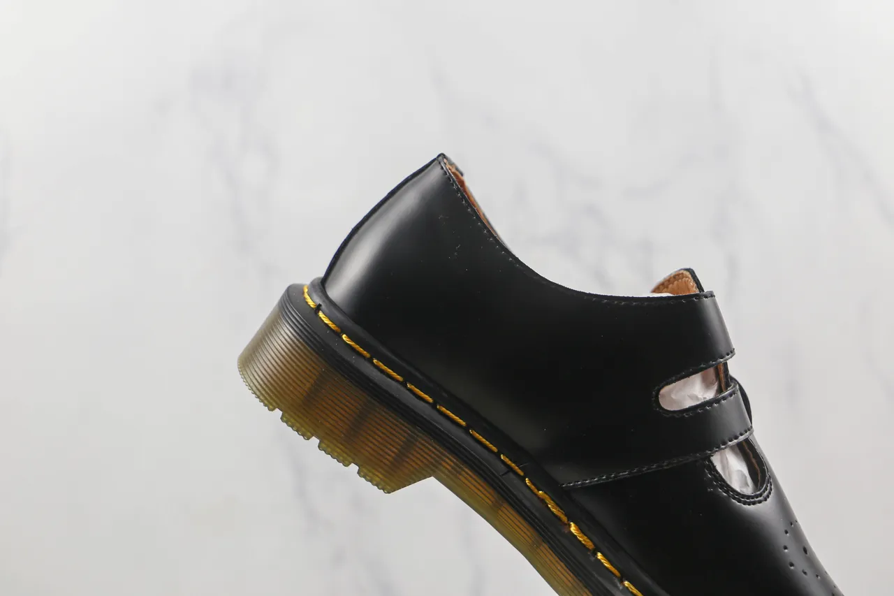 Dr. Martens Mary Jane أسود أصفر ت-بار حزام مزدوج بكلات ذهبية Mary Jane حذاءات 5