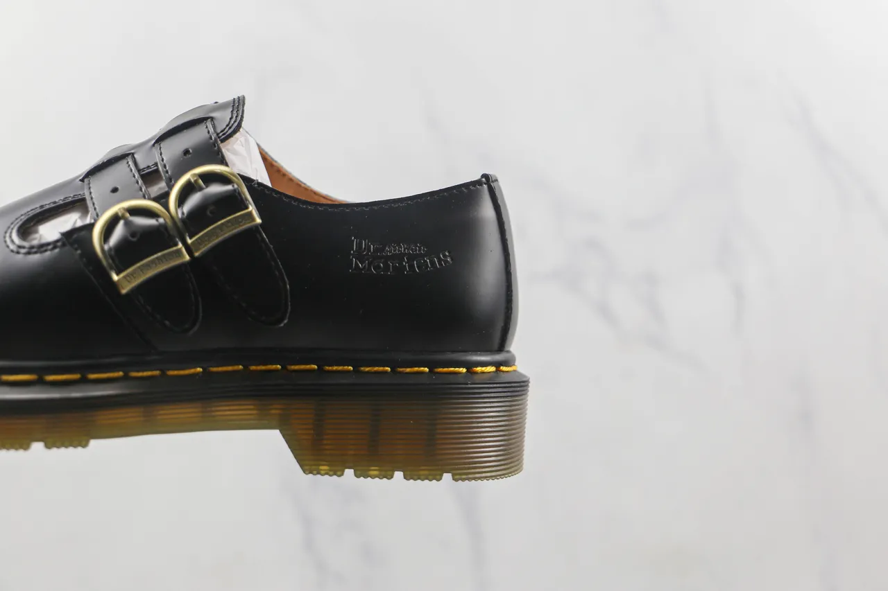 Dr. Martens Mary Jane أسود أصفر ت-بار حزام مزدوج بكلات ذهبية Mary Jane حذاءات 7